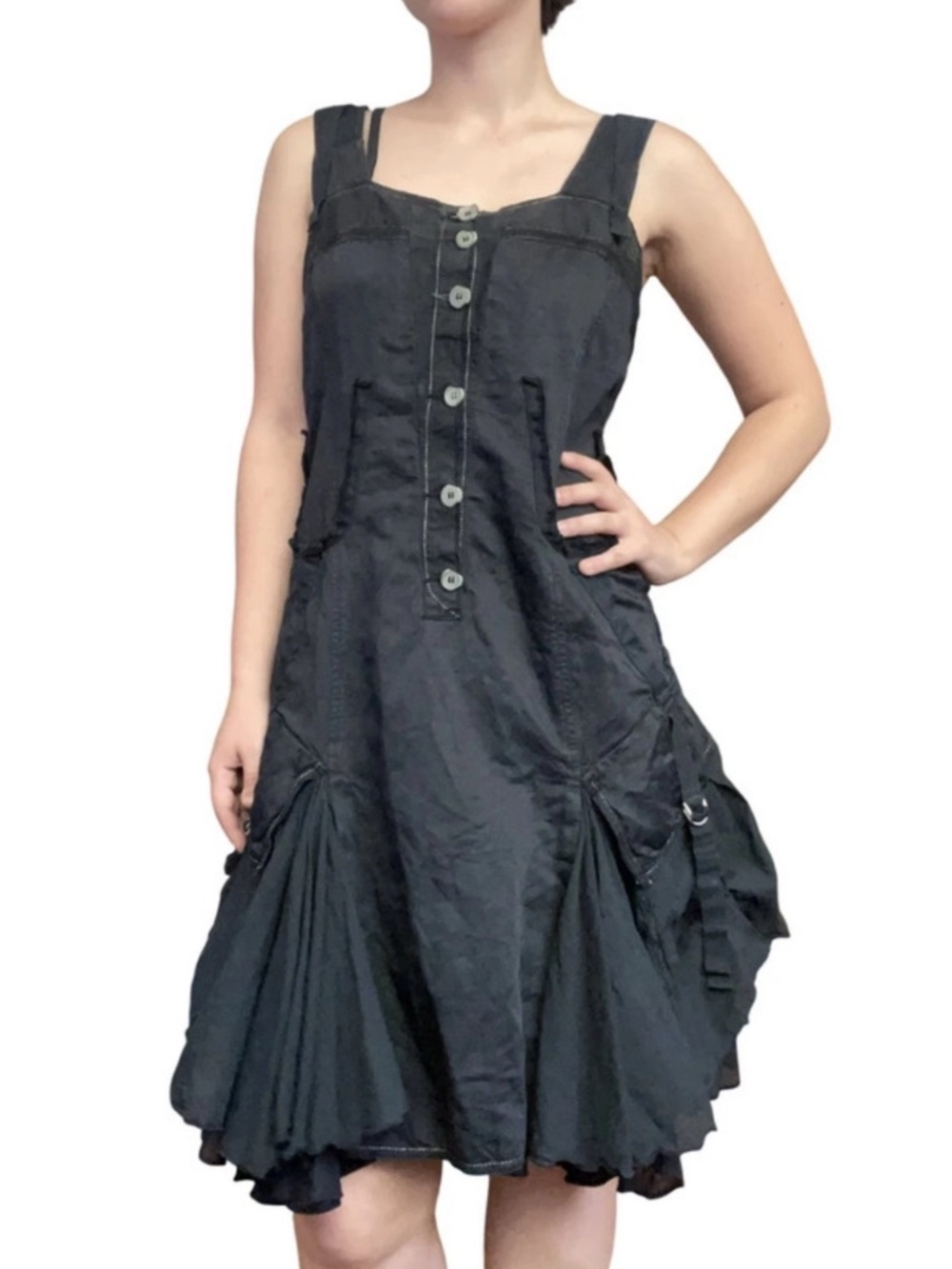 Marithe Francois Girbaud Black Button-Front Sleeveless Mini Dress